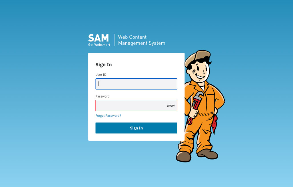 Screen capture of SAM's login screen
